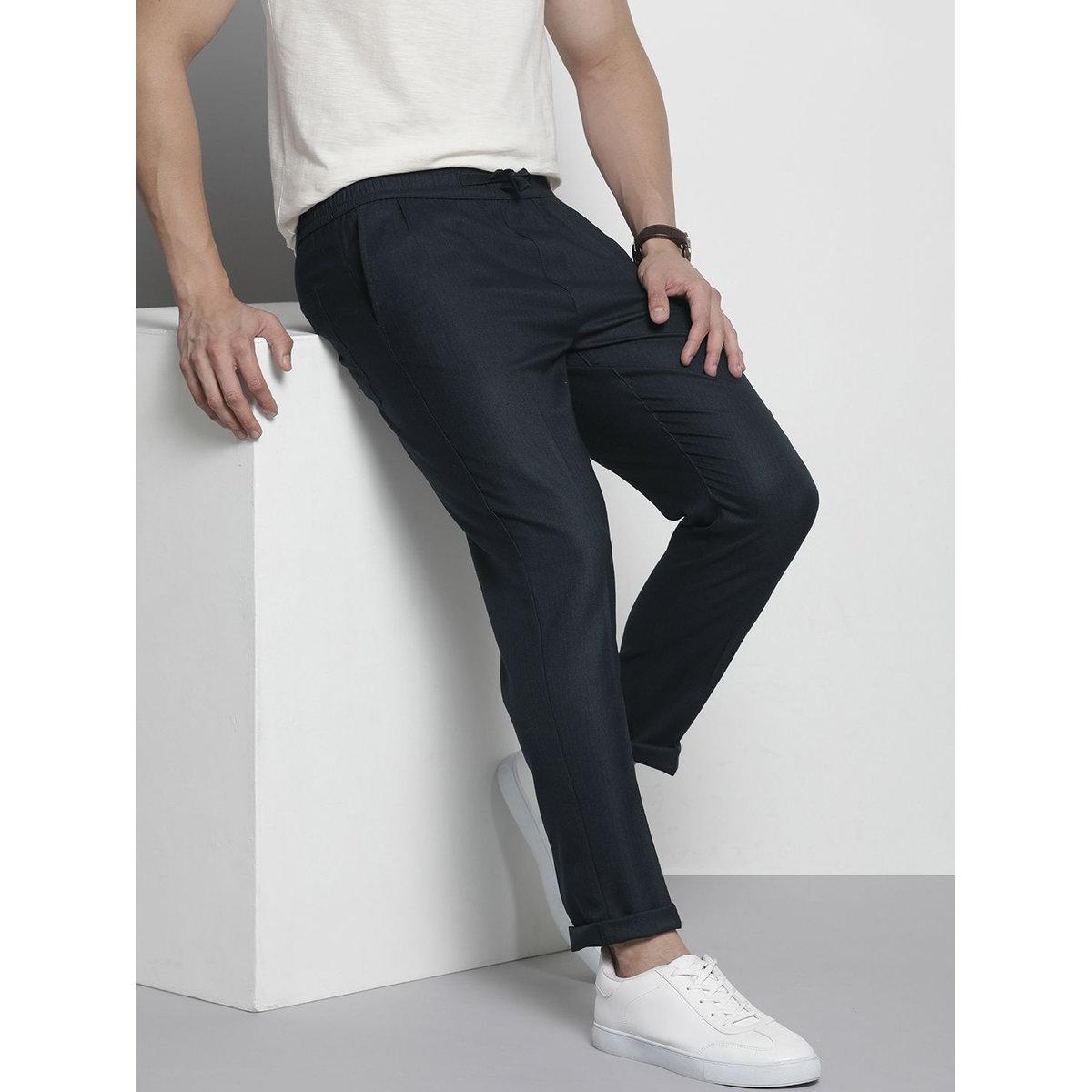 The Indian Garage Co X Styli Men Navy Regular Fit Solid Trousers-men-clothing-bottoms-trousersandchinos-trousers-image-1