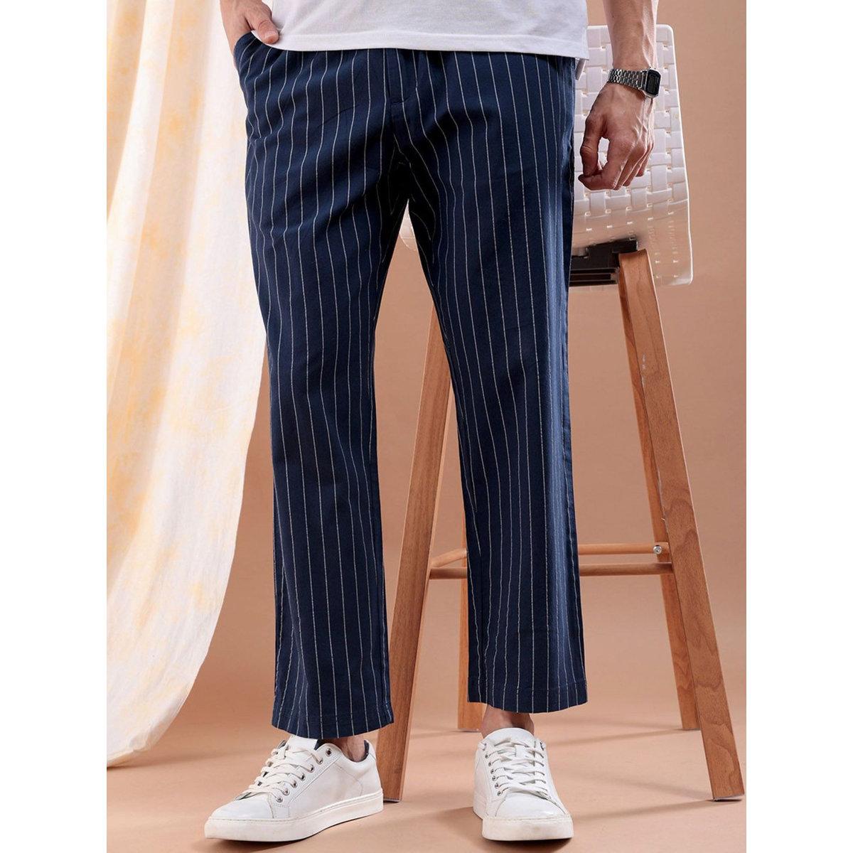 The Indian Garage Co X Styli Men Navy Blue Regular Fit Striped Trousers-men-clothing-bottoms-trousersandchinos-trousers-image-1