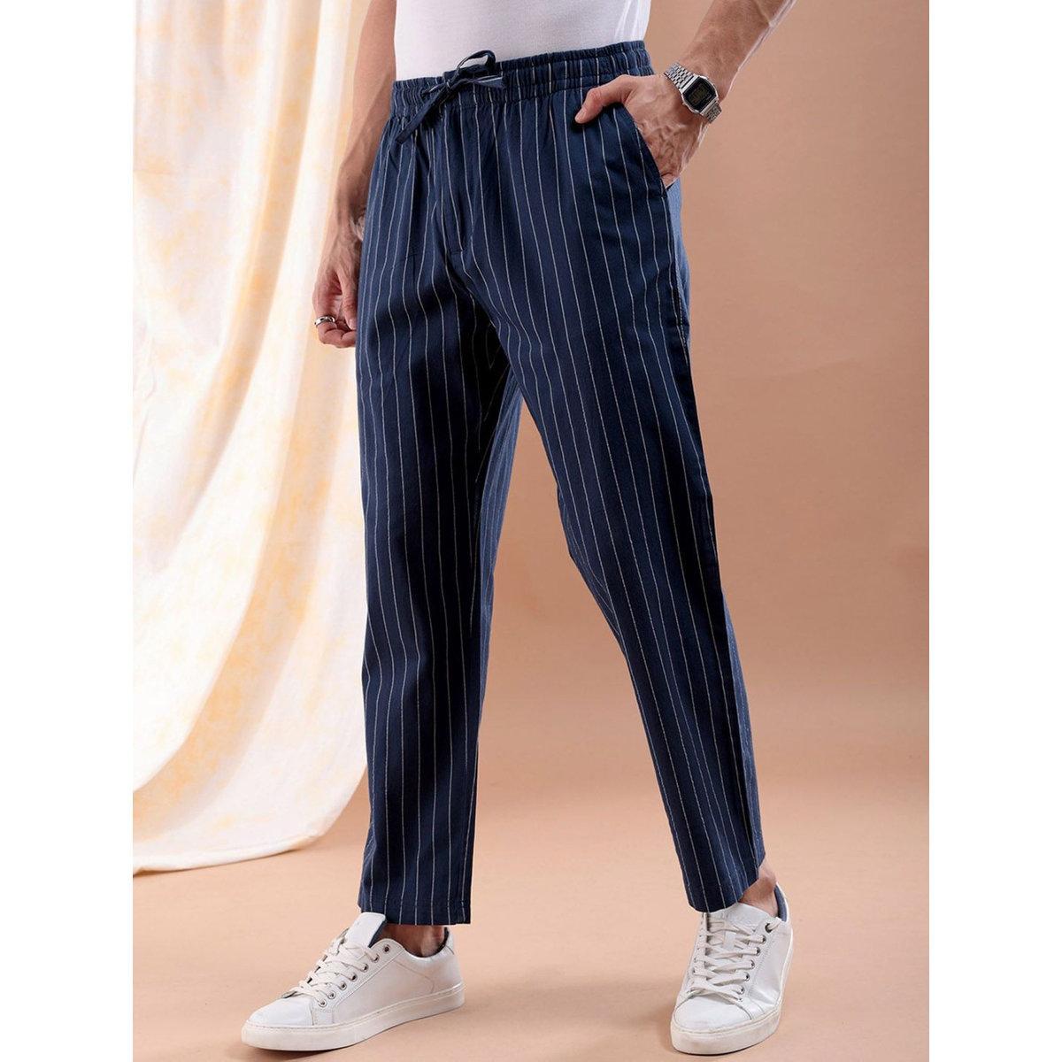 The Indian Garage Co X Styli Men Navy Blue Regular Fit Striped Trousers-men-clothing-bottoms-trousersandchinos-trousers-image-2