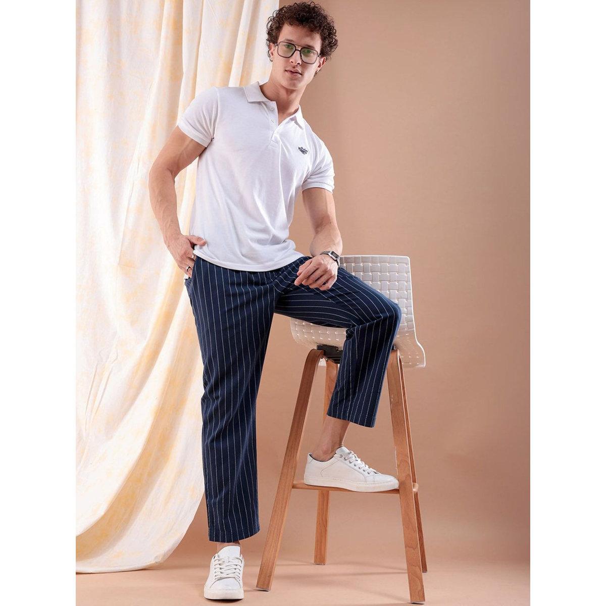 The Indian Garage Co X Styli Men Navy Blue Regular Fit Striped Trousers-men-clothing-bottoms-trousersandchinos-trousers-image-5