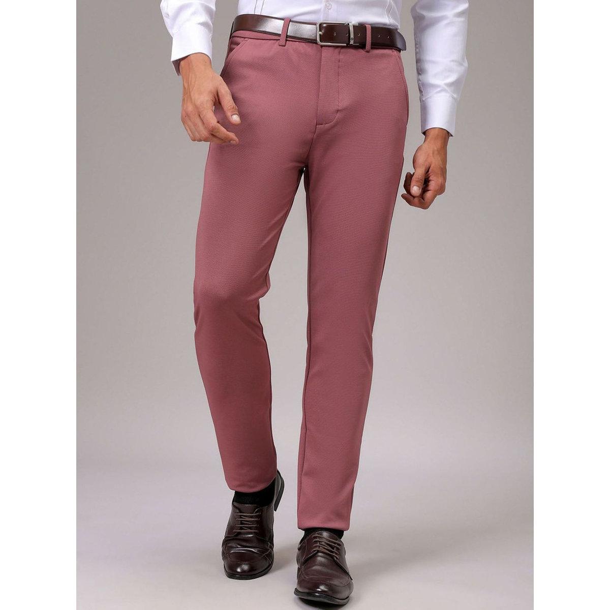 The Indian Garage Co Men Red Slim Fit Textured Trousers-men-clothing-bottoms-trousersandchinos-trousers-image-1