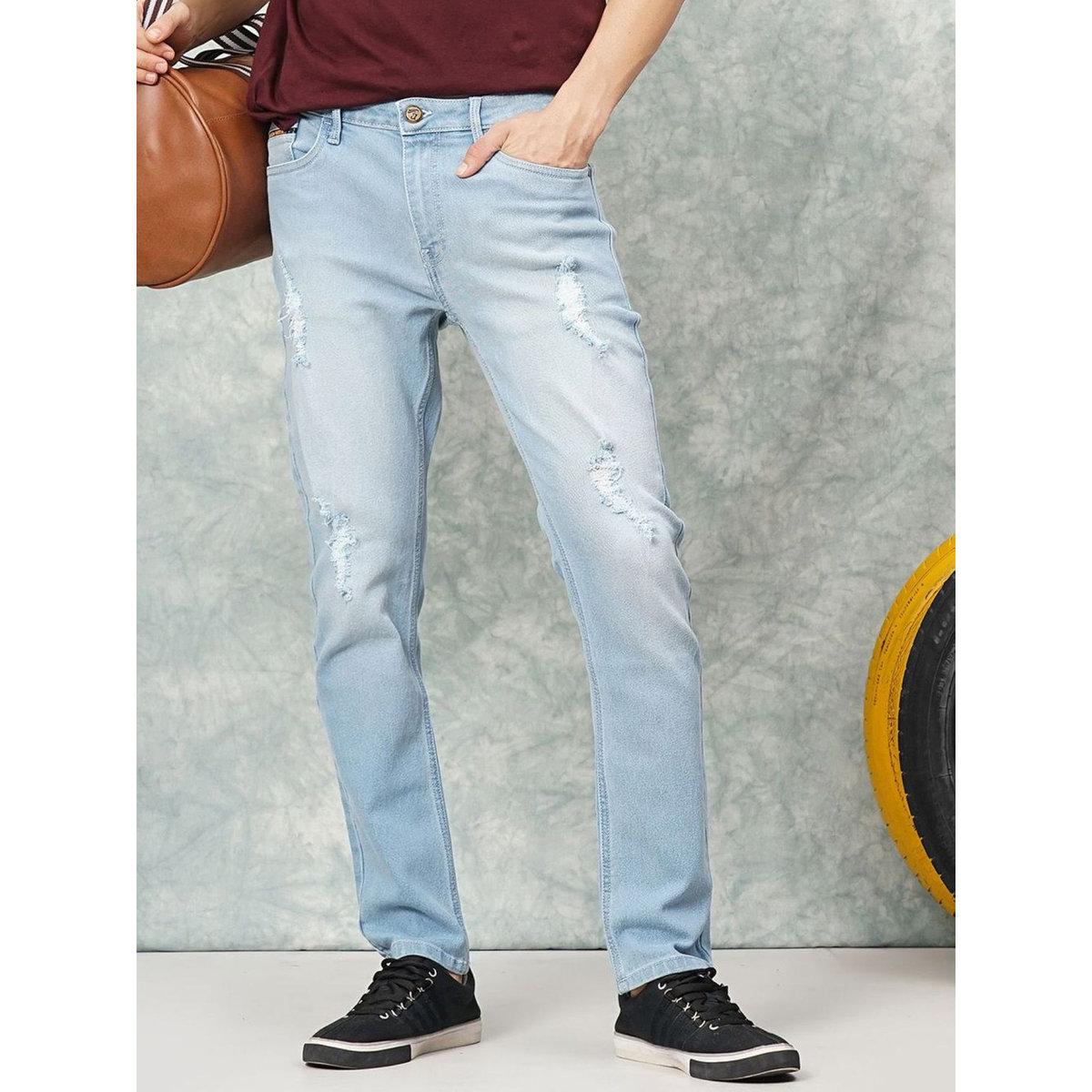 The Indian Garage Co Men Blue Mid Rise Slim Fit Jeans with Distress-men-clothing-bottoms-jeans-image-1