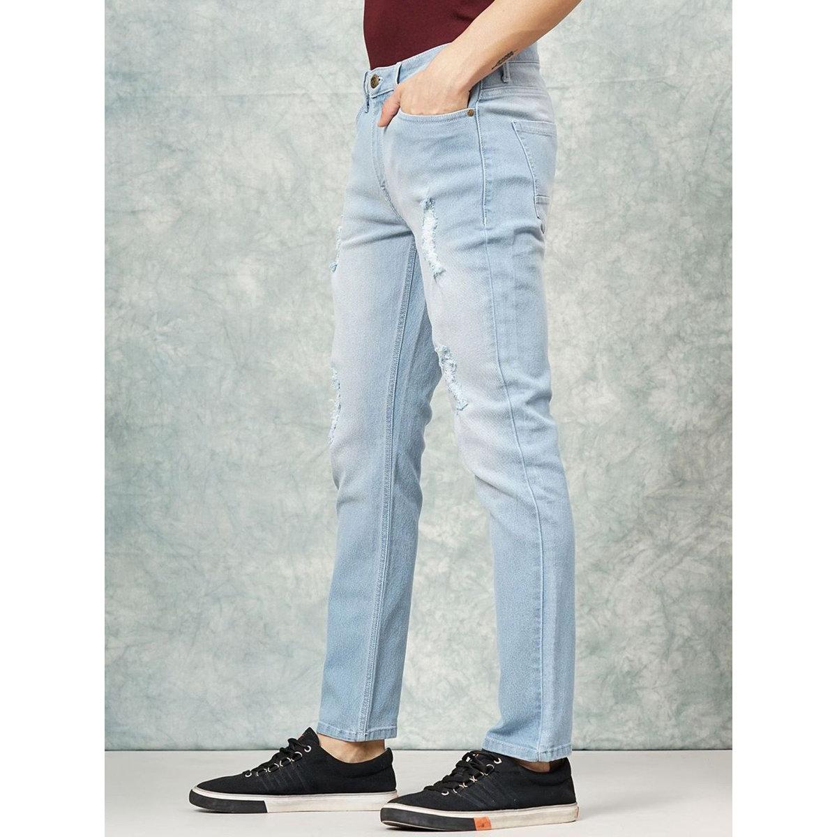 The Indian Garage Co Men Blue Mid Rise Slim Fit Jeans with Distress-men-clothing-bottoms-jeans-image-3