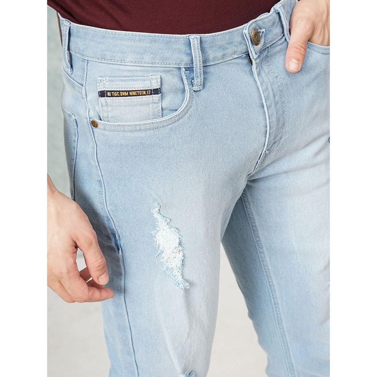 The Indian Garage Co Men Blue Mid Rise Slim Fit Jeans with Distress-men-clothing-bottoms-jeans-image-7