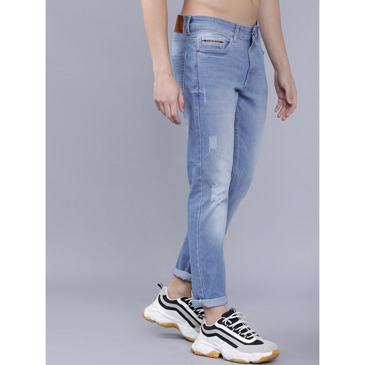 The Indian Garage Co Men Blue Mid Rise Slim Fit Jeans with Light Distress-men-clothing-bottoms-jeans-image-2