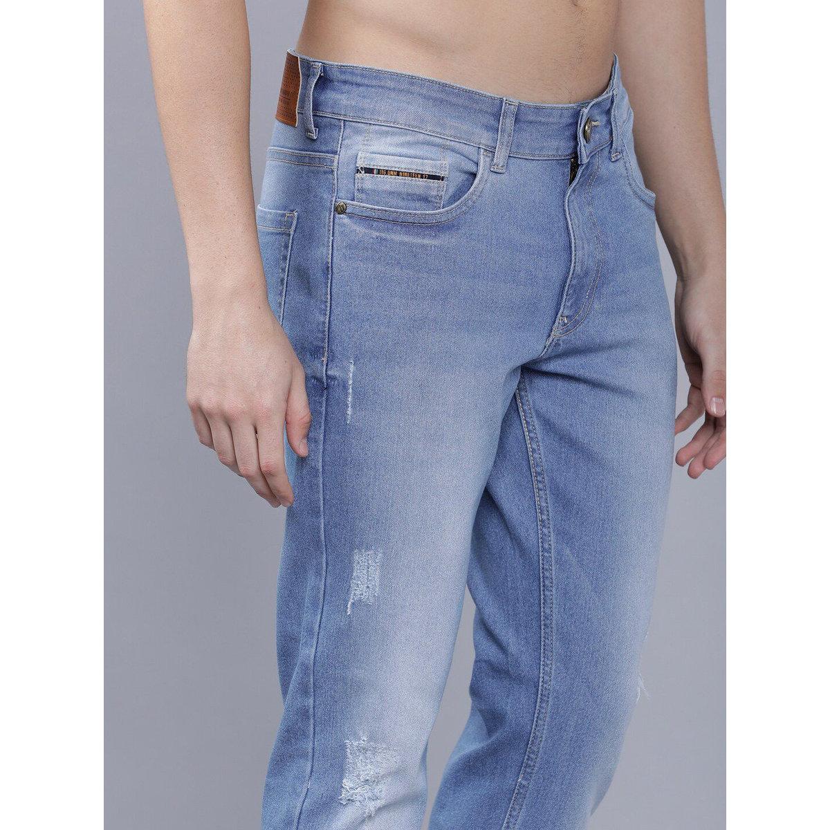 The Indian Garage Co Men Blue Mid Rise Slim Fit Jeans with Light Distress-men-clothing-bottoms-jeans-image-6