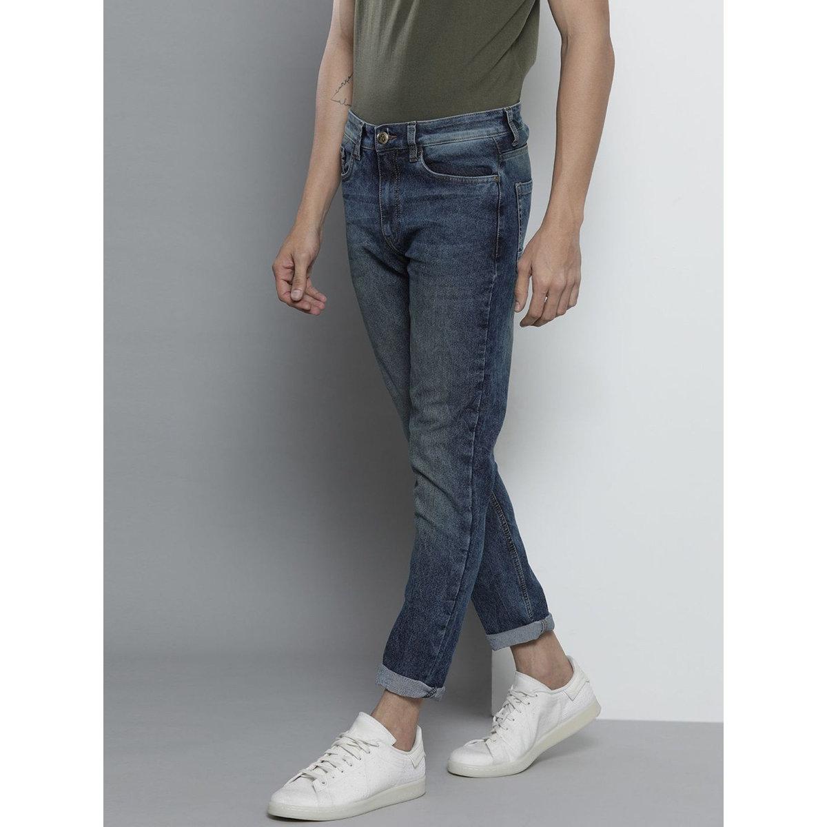 The Indian Garage Co Men Dark Blue Slim Fit Faded Jeans-men-clothing-bottoms-jeans-image-2