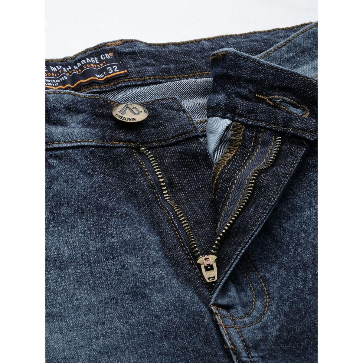 The Indian Garage Co Men Dark Blue Slim Fit Faded Jeans-men-clothing-bottoms-jeans-image-3
