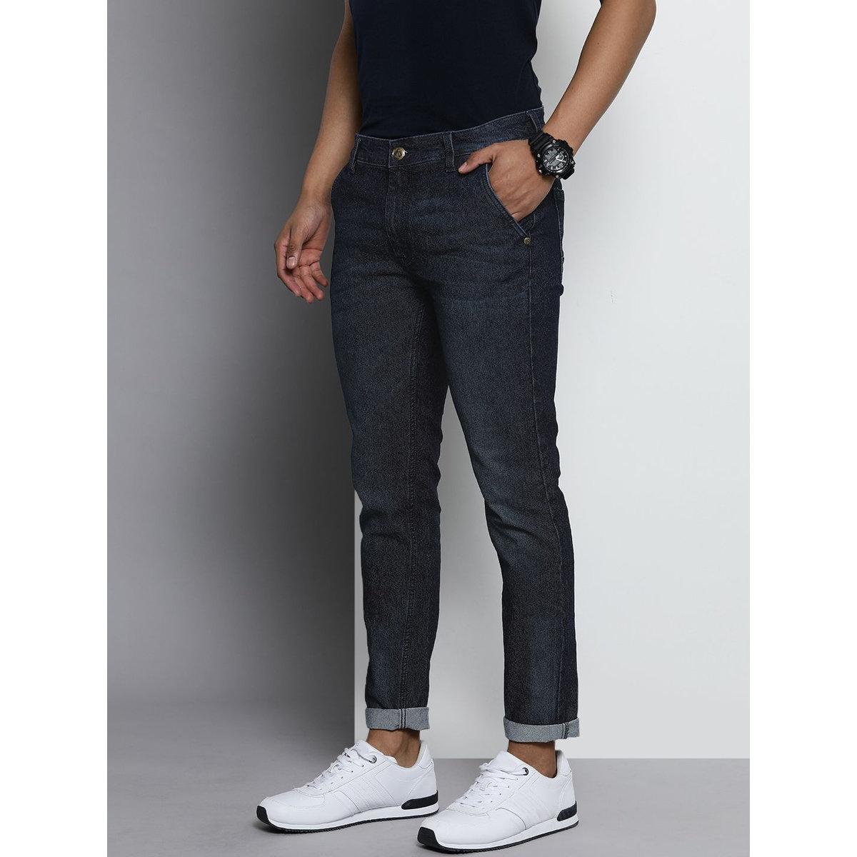The Indian Garage Co Men Dark Blue Mid Rise Slim Fit Solid Jeans-men-clothing-bottoms-jeans-image-2