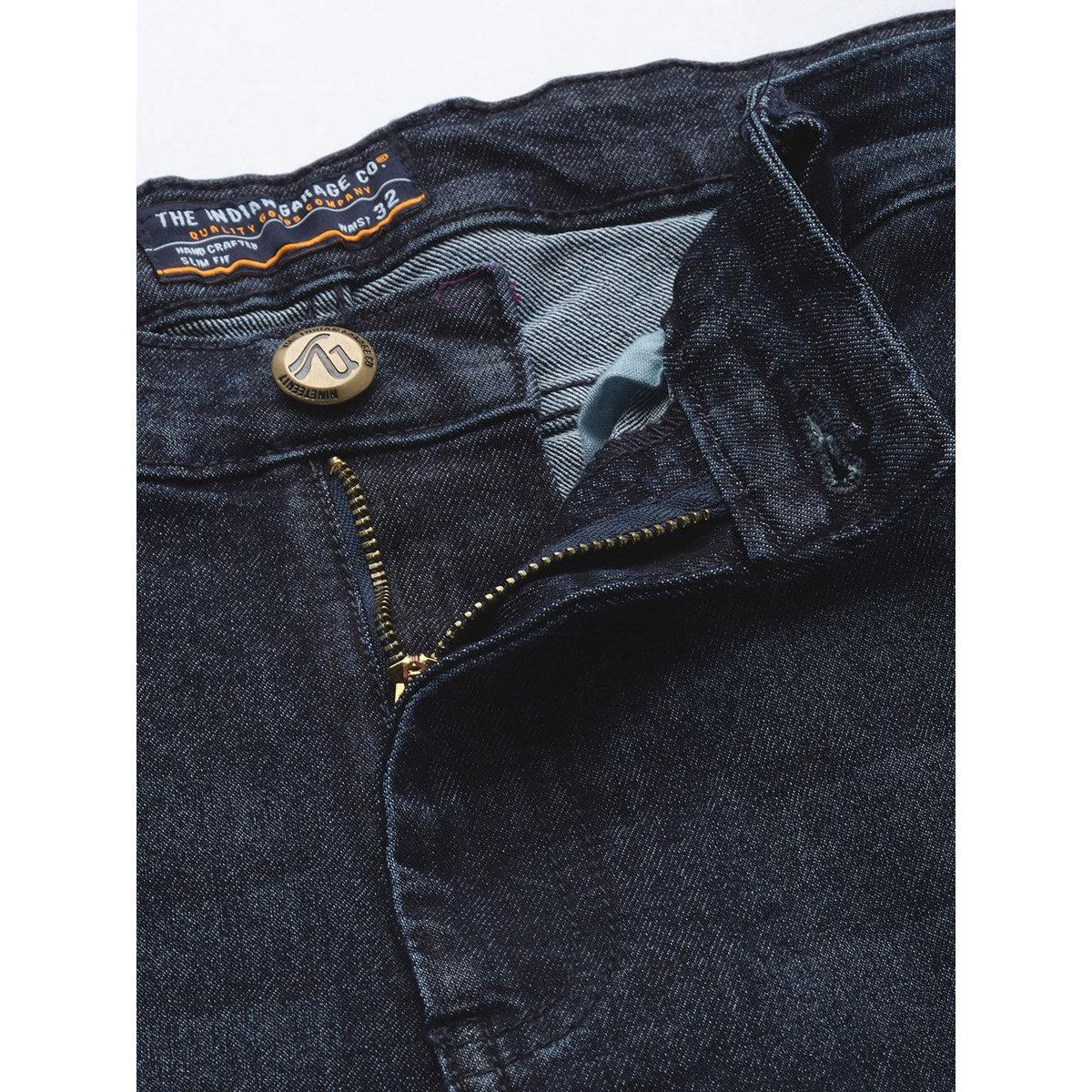 The Indian Garage Co Men Dark Blue Mid Rise Slim Fit Solid Jeans-men-clothing-bottoms-jeans-image-4