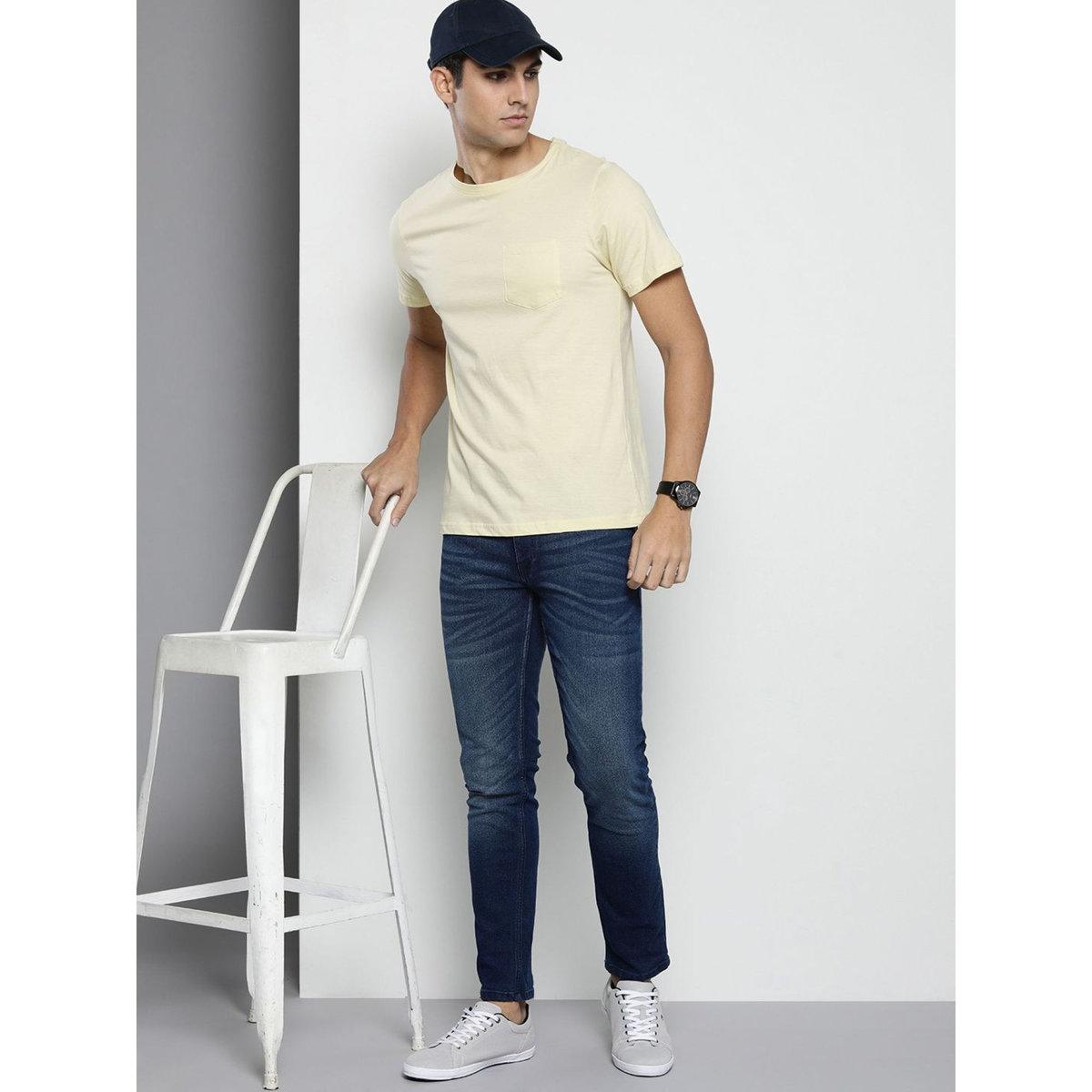 The Indian Garage Co Men Dark Blue Mid Rise Slim Fit Faded Jeans-men-clothing-bottoms-jeans-image-4