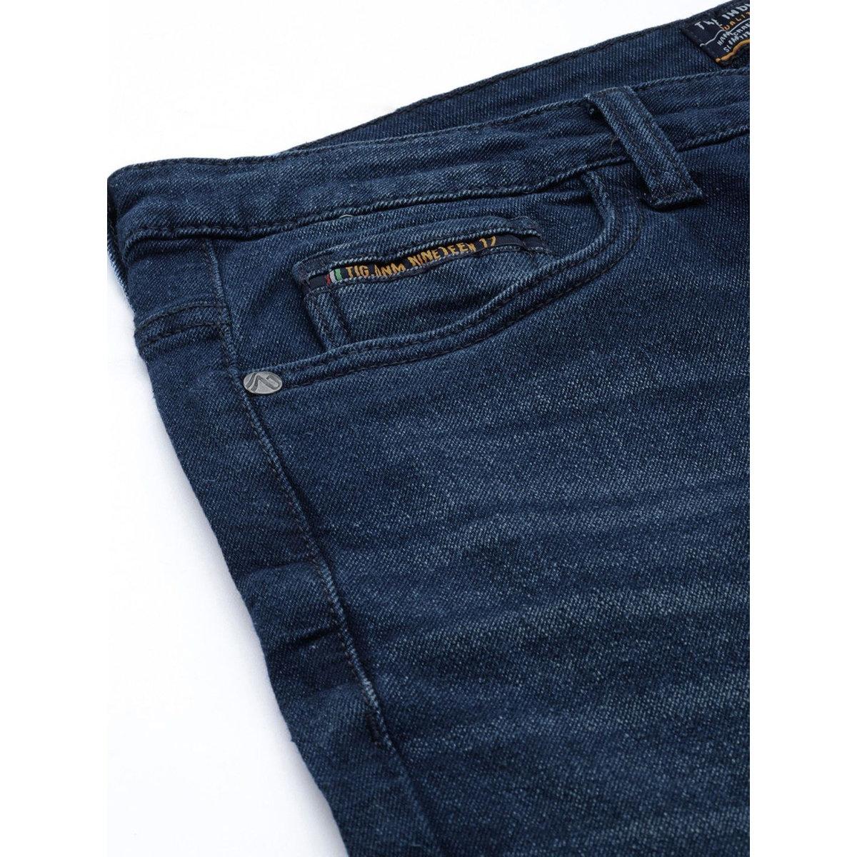 The Indian Garage Co Men Dark Blue Mid Rise Slim Fit Faded Jeans-men-clothing-bottoms-jeans-image-5