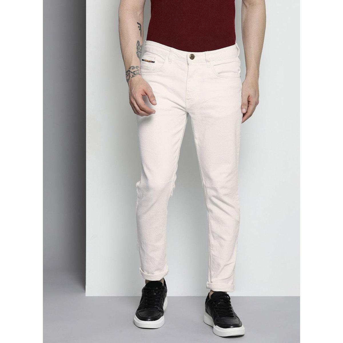 The Indian Garage Co Men Off White Mid Rise Carrot Fit Solid Jeans-men-clothing-bottoms-jeans-image-2