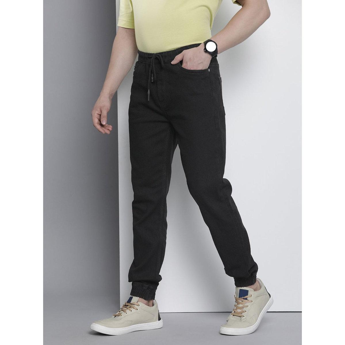 The Indian Garage Co Men Black Mid Rise Slim Fit Cuffed Jeans-men-clothing-bottoms-jeans-image-2