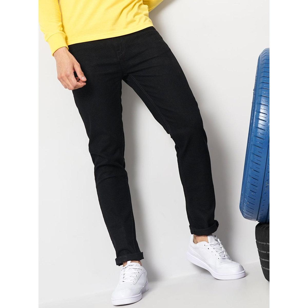 The Indian Garage Co X Styli Men Black Mid Rise Slim Fit Solid Jeans-men-clothing-bottoms-jeans-image-1