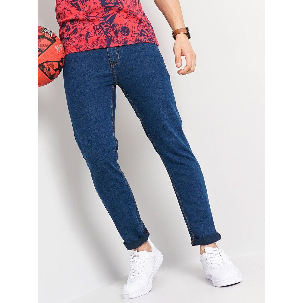 The Indian Garage Co X Styli Men Navy Blue Mid Rise Slim Fit Solid Jeans-men-clothing-bottoms-jeans-image-1