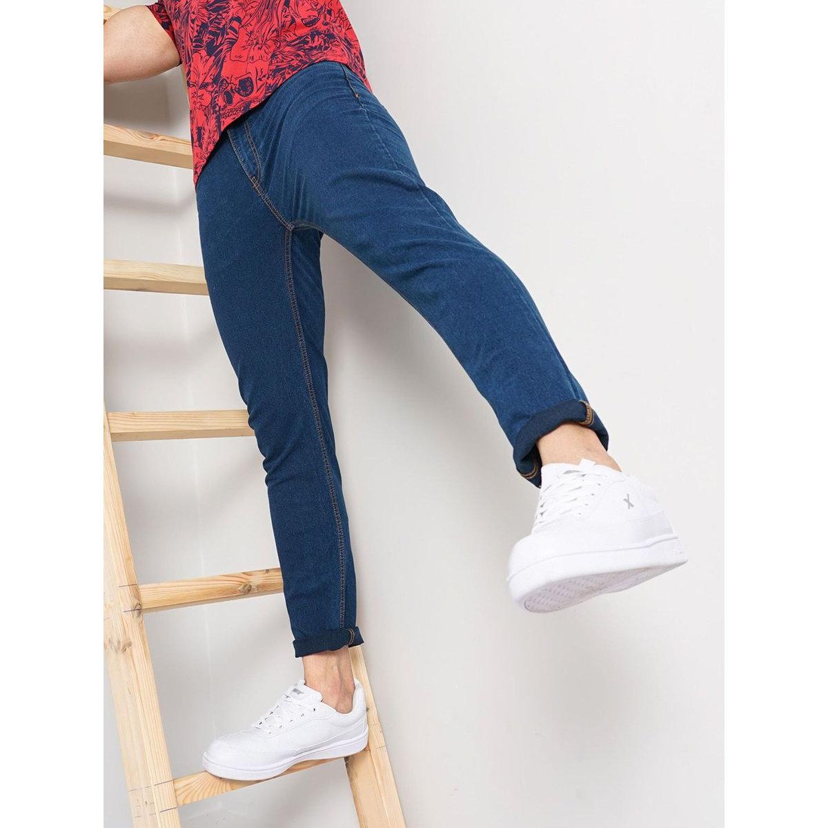 The Indian Garage Co X Styli Men Navy Blue Mid Rise Slim Fit Solid Jeans-men-clothing-bottoms-jeans-image-2