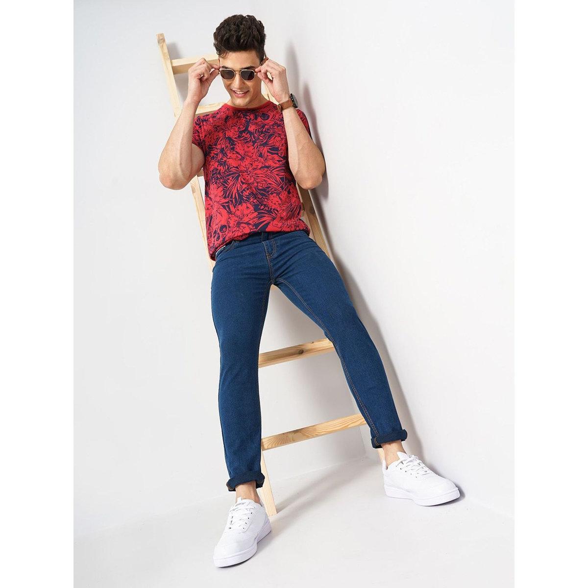 The Indian Garage Co X Styli Men Navy Blue Mid Rise Slim Fit Solid Jeans-men-clothing-bottoms-jeans-image-4