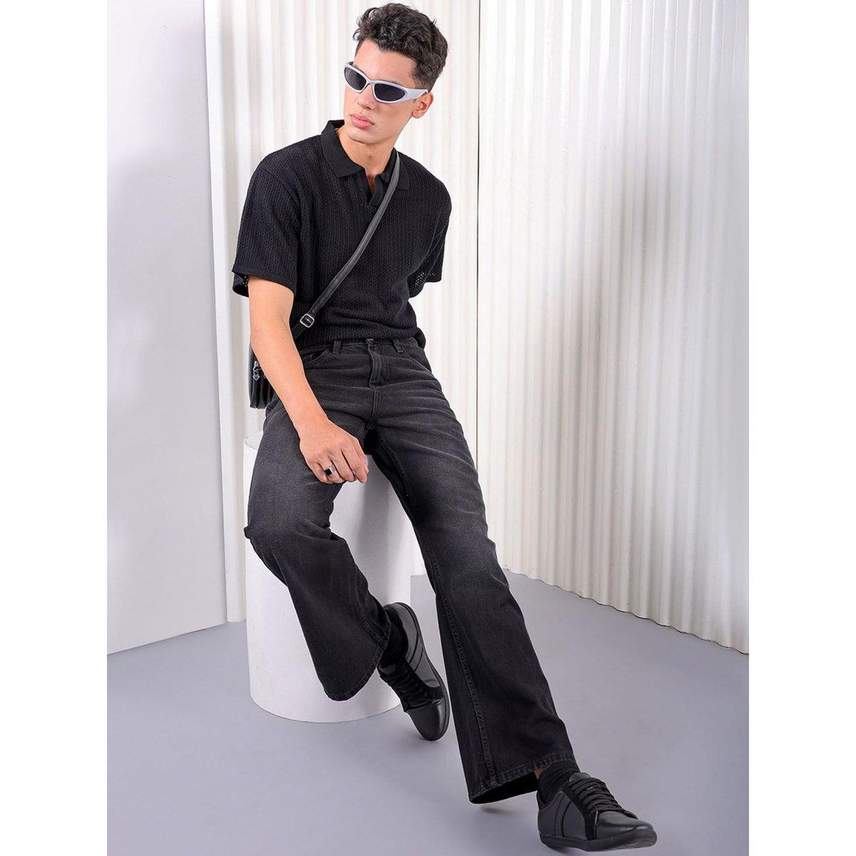 The Indian Garage Co Men Black Mid Rise Bootcut Solid Jeans-men-clothing-bottoms-jeans-image-5