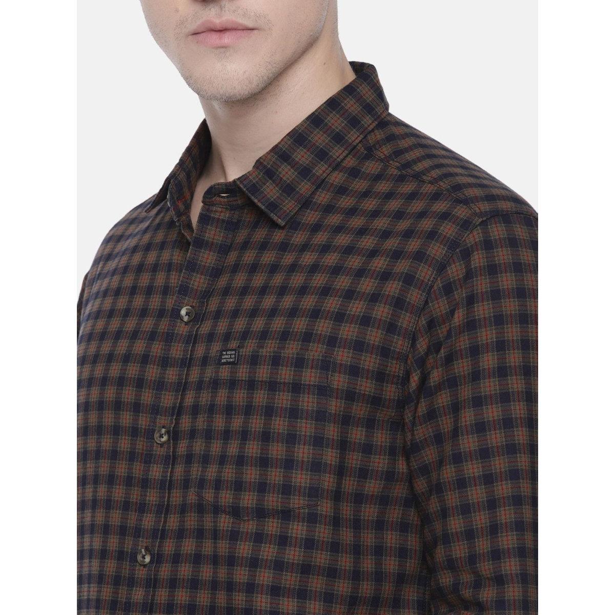 The Indian Garage Co Men Khaki Slim Fit Checked Casual Shirt-men-clothing-shirts-image-2