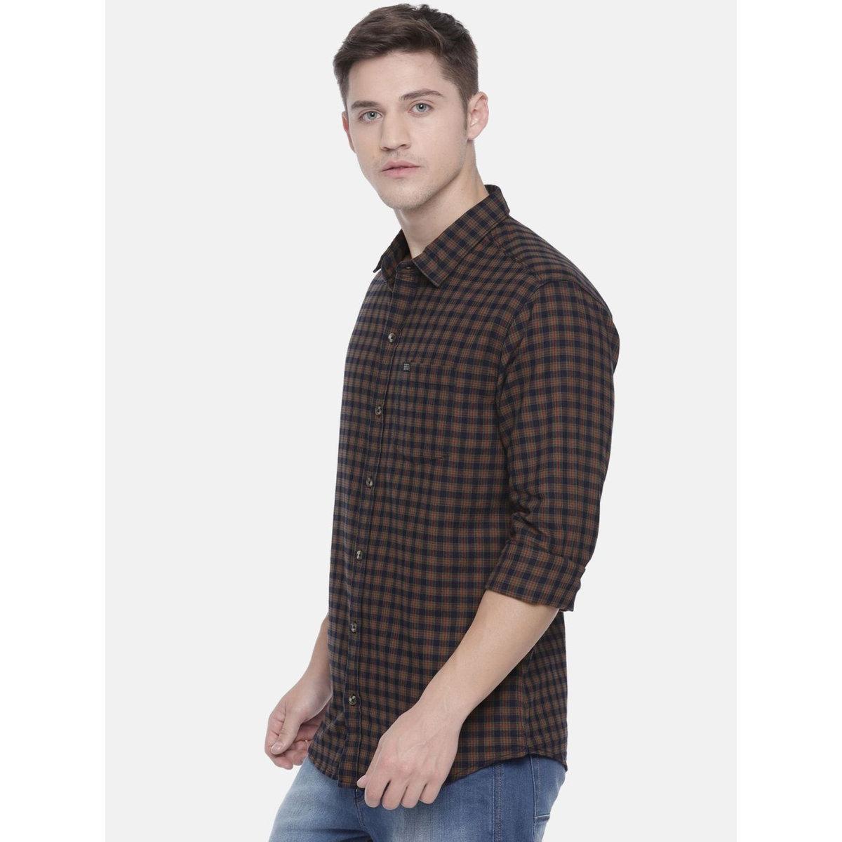 The Indian Garage Co Men Khaki Slim Fit Checked Casual Shirt-men-clothing-shirts-image-3