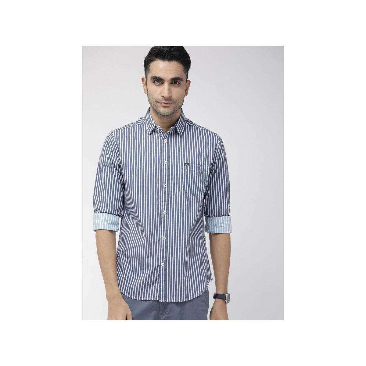 The Indian Garage Co Men Blue Slim Fit Striped Casual Shirt-men-clothing-shirts-image-1
