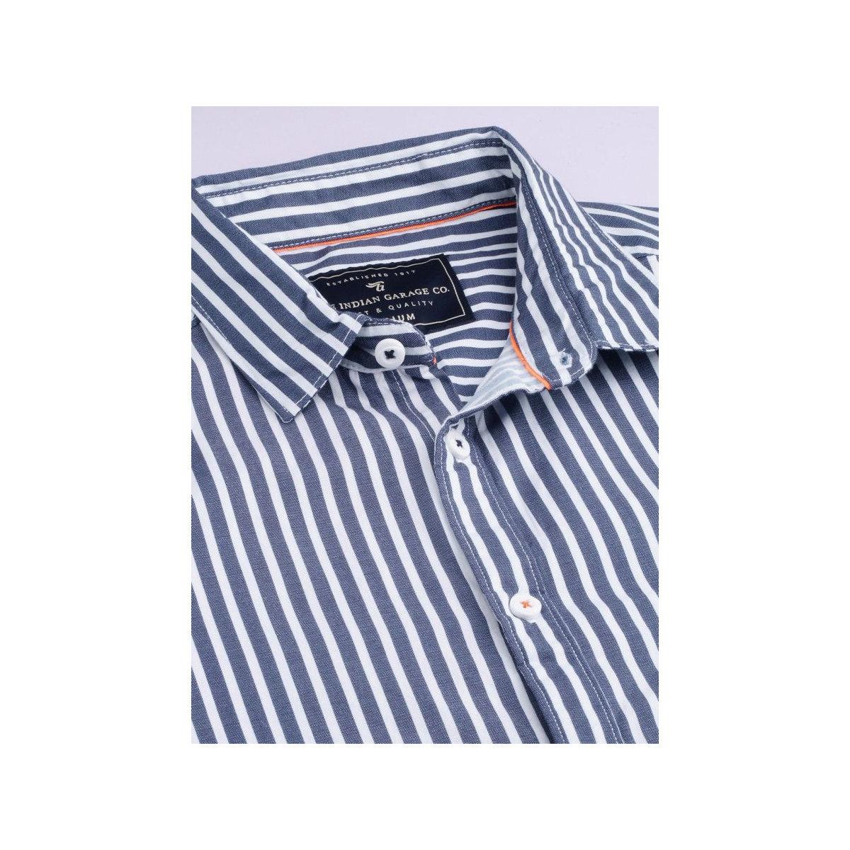 The Indian Garage Co Men Blue Slim Fit Striped Casual Shirt-men-clothing-shirts-image-2