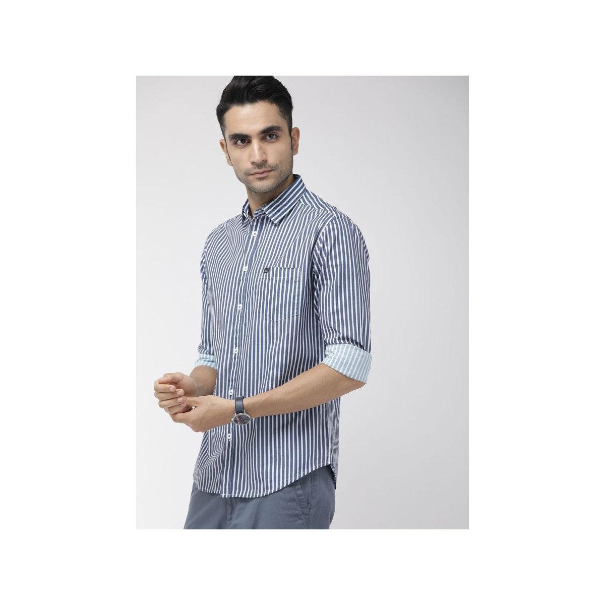 The Indian Garage Co Men Blue Slim Fit Striped Casual Shirt-men-clothing-shirts-image-4