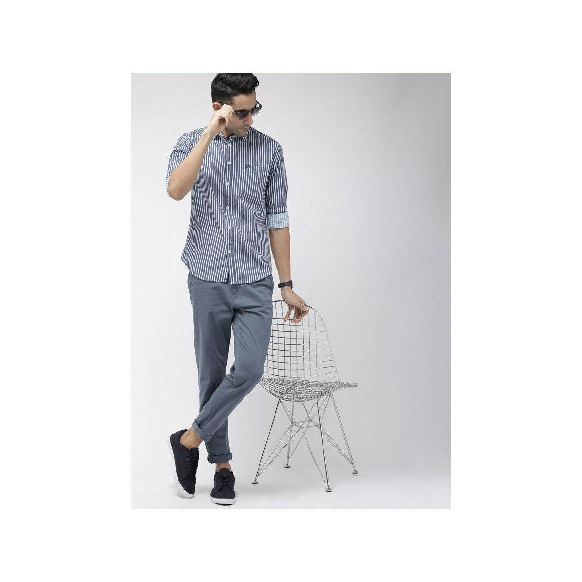 The Indian Garage Co Men Blue Slim Fit Striped Casual Shirt-men-clothing-shirts-image-5