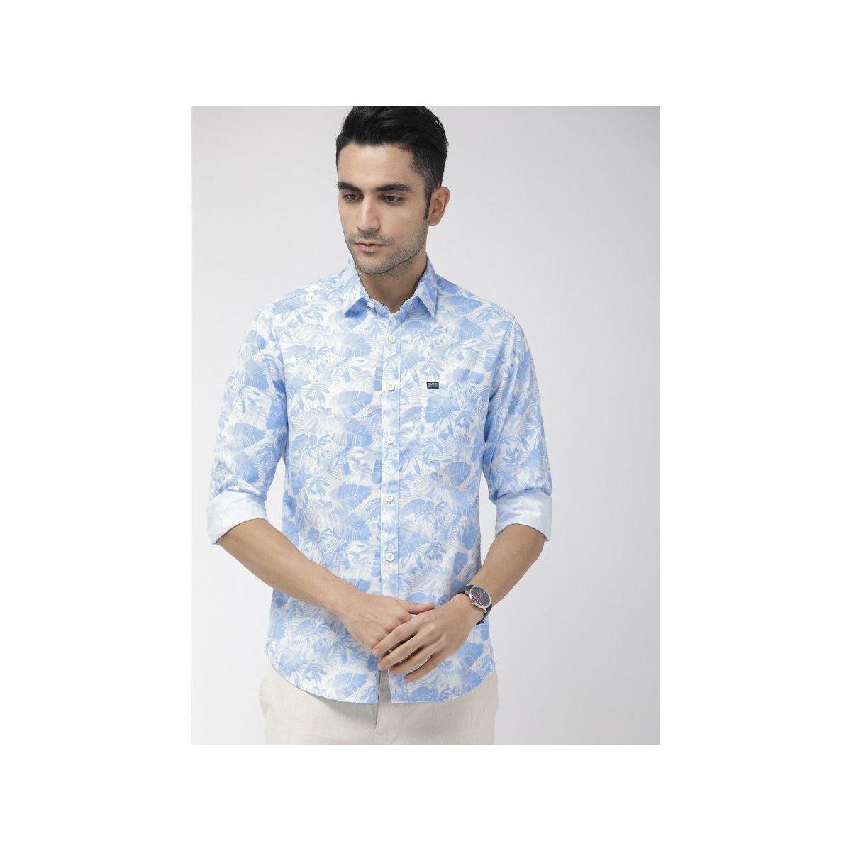 The Indian Garage Co Men Blue Slim Fit Tropical Print Casual Shirt-men-clothing-shirts-image-1