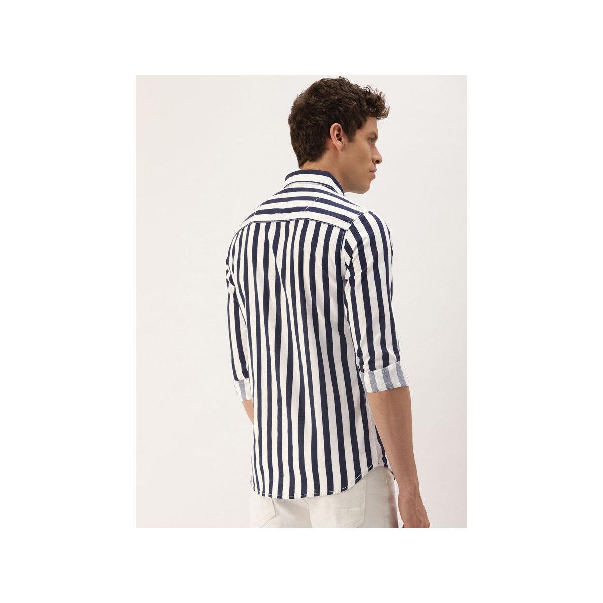 The Indian Garage Co Men Navy Blue Slim Fit Striped Casual Shirt-men-clothing-shirts-image-4