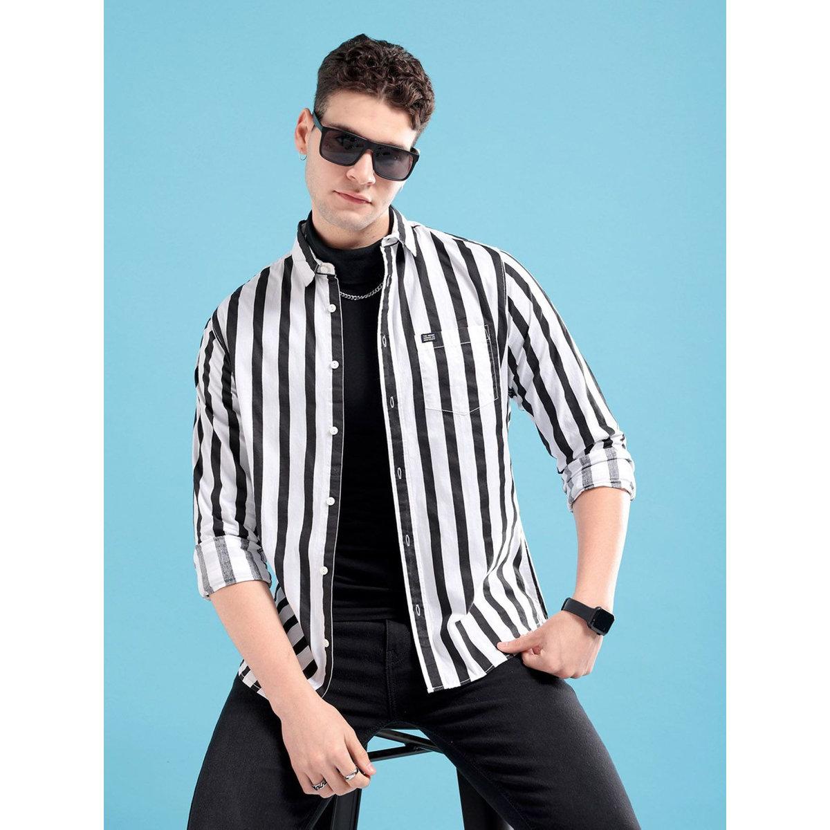 The Indian Garage Co Men Black Slim Fit Striped Casual Shirt-men-clothing-shirts-image-1