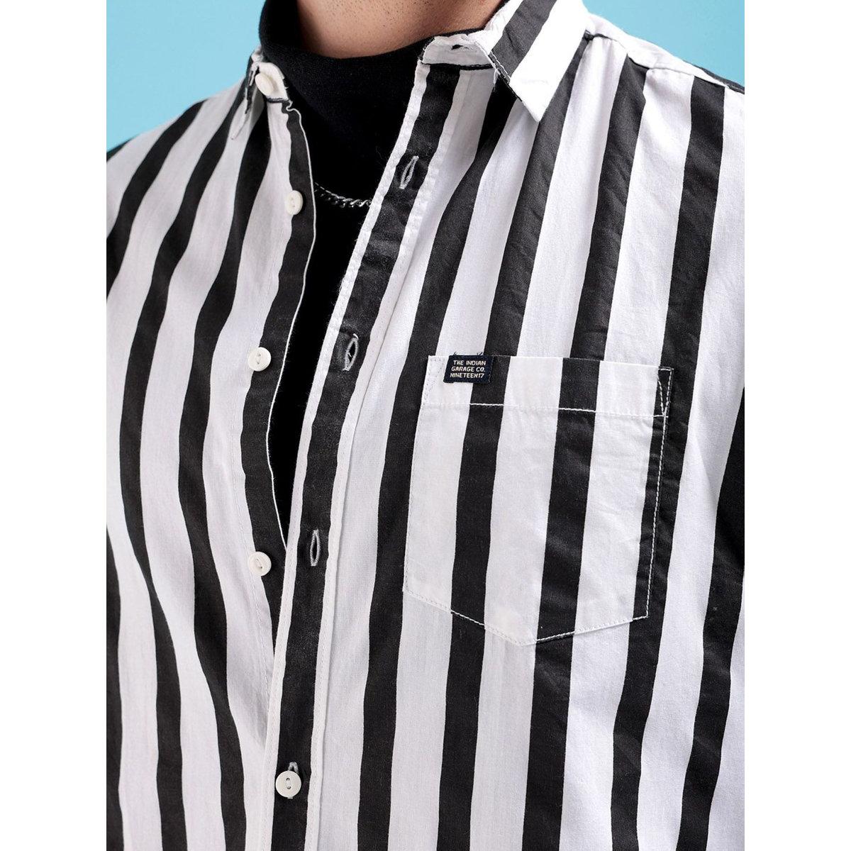 The Indian Garage Co Men Black Slim Fit Striped Casual Shirt-men-clothing-shirts-image-2