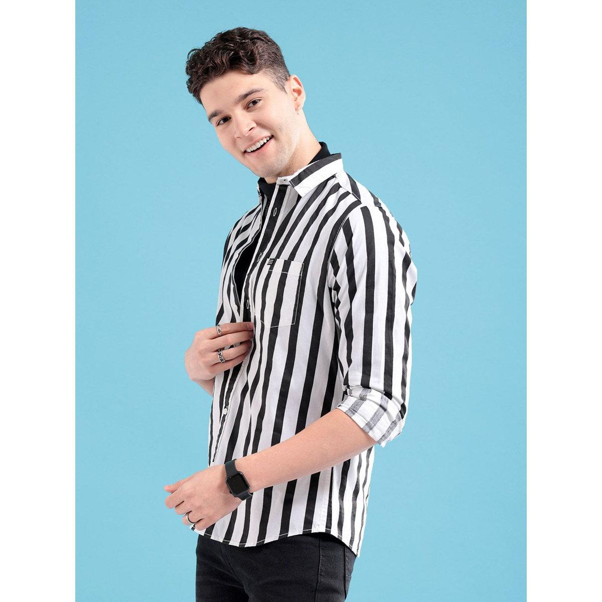 The Indian Garage Co Men Black Slim Fit Striped Casual Shirt-men-clothing-shirts-image-3