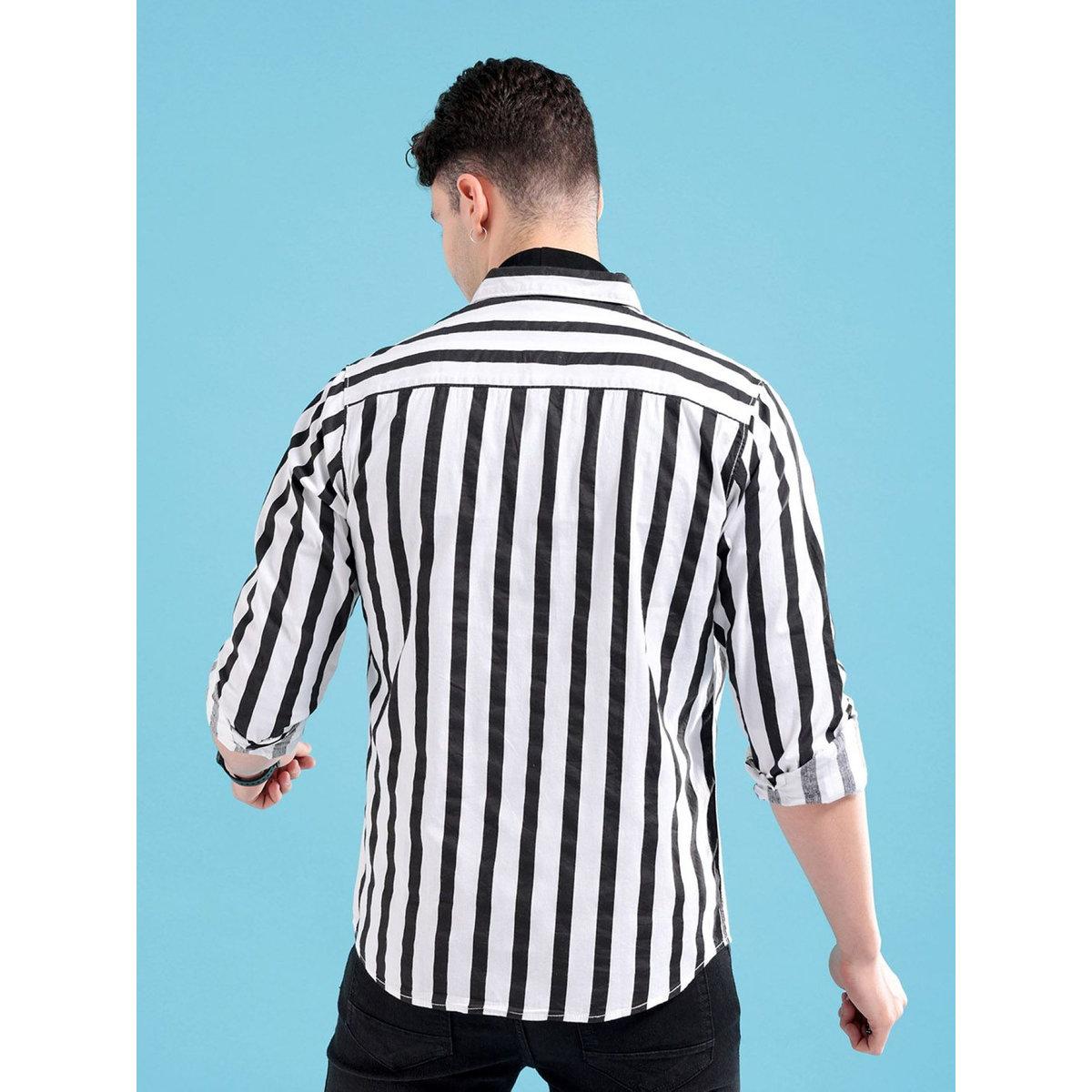 The Indian Garage Co Men Black Slim Fit Striped Casual Shirt-men-clothing-shirts-image-5