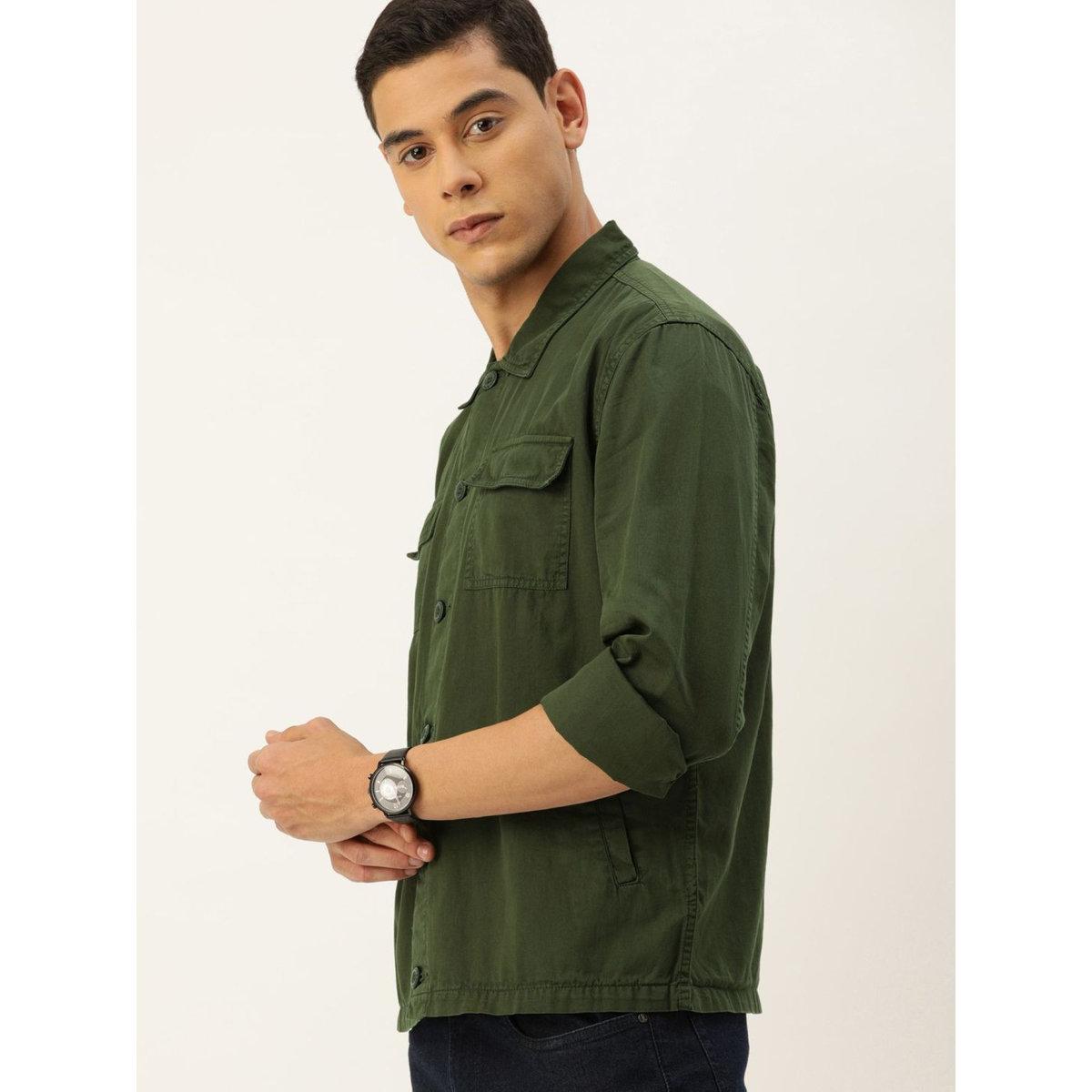 The Indian Garage Co Men Olive Boxy Fit Casual Shirt with Flap Pocket-men-clothing-shirts-image-5