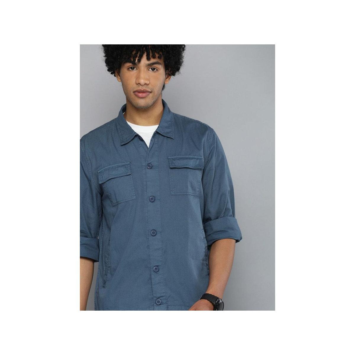 The Indian Garage Co Men Blue Boxy Fit Casual Shirt with Flap Pocket-men-clothing-shirts-image-1