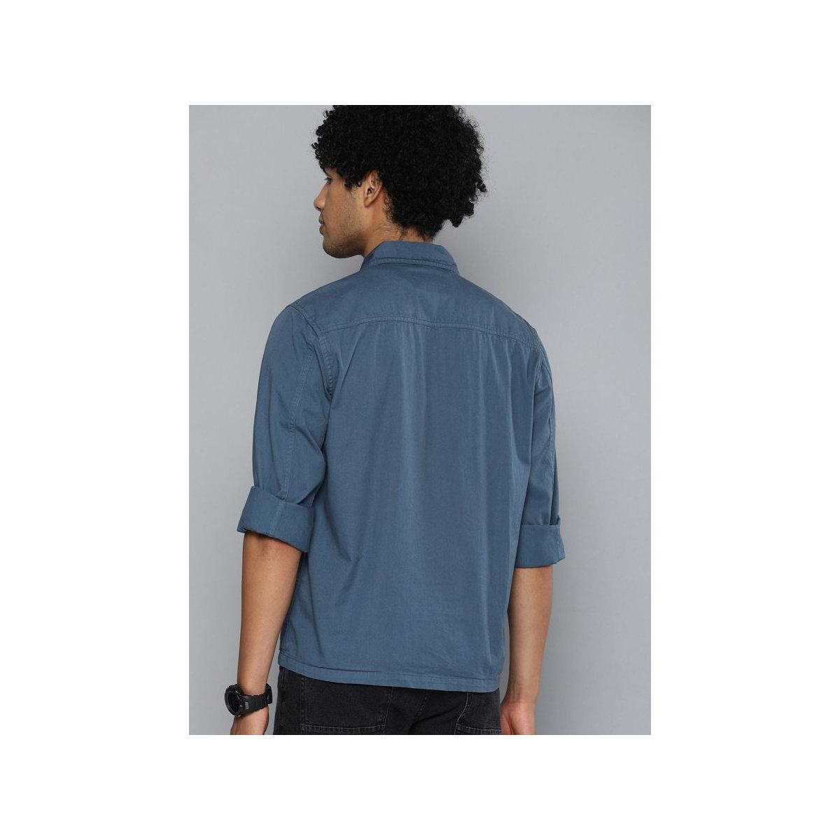 The Indian Garage Co Men Blue Boxy Fit Casual Shirt with Flap Pocket-men-clothing-shirts-image-4
