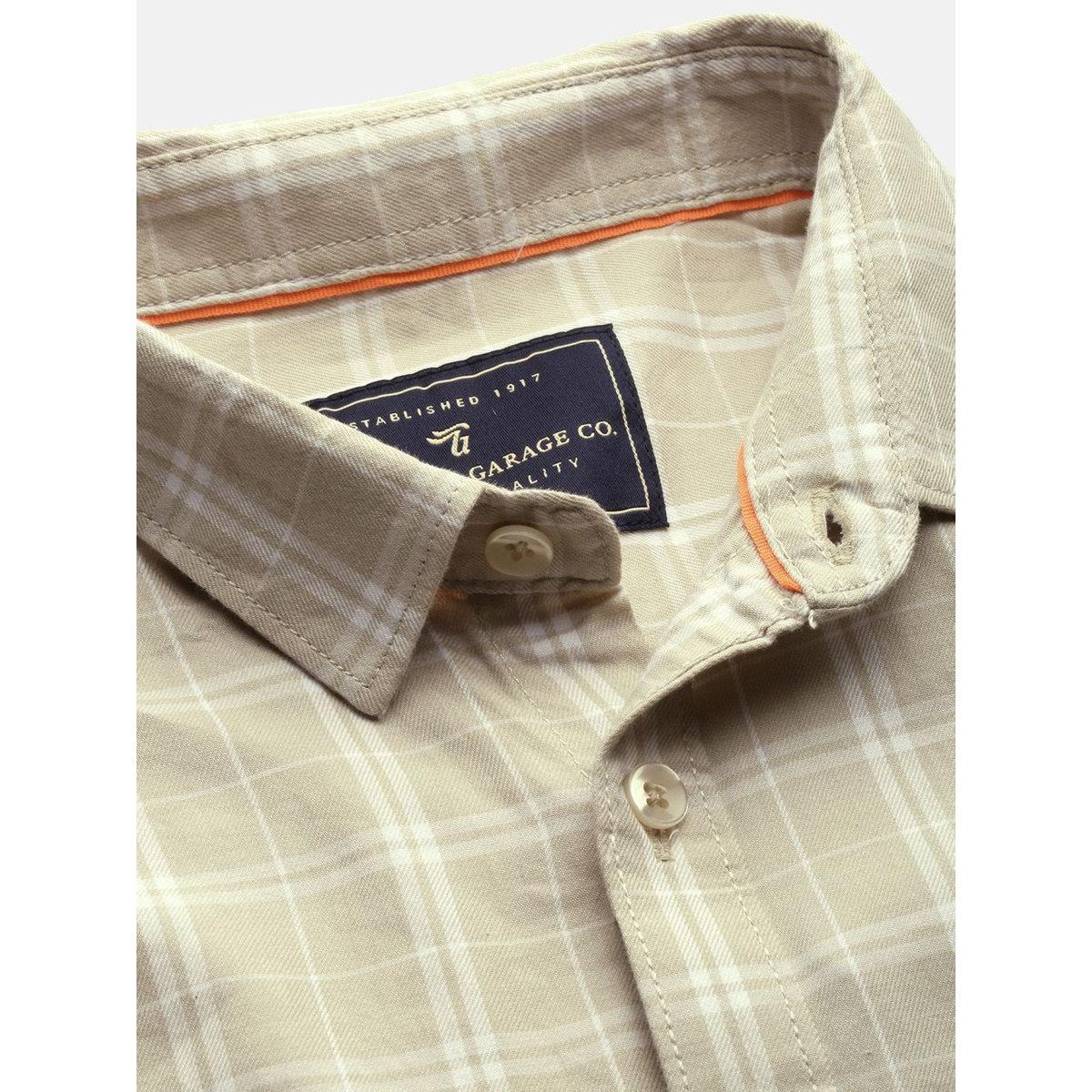The Indian Garage Co Men Beige Slim Fit Checked Casual Shirt-men-clothing-shirts-image-2