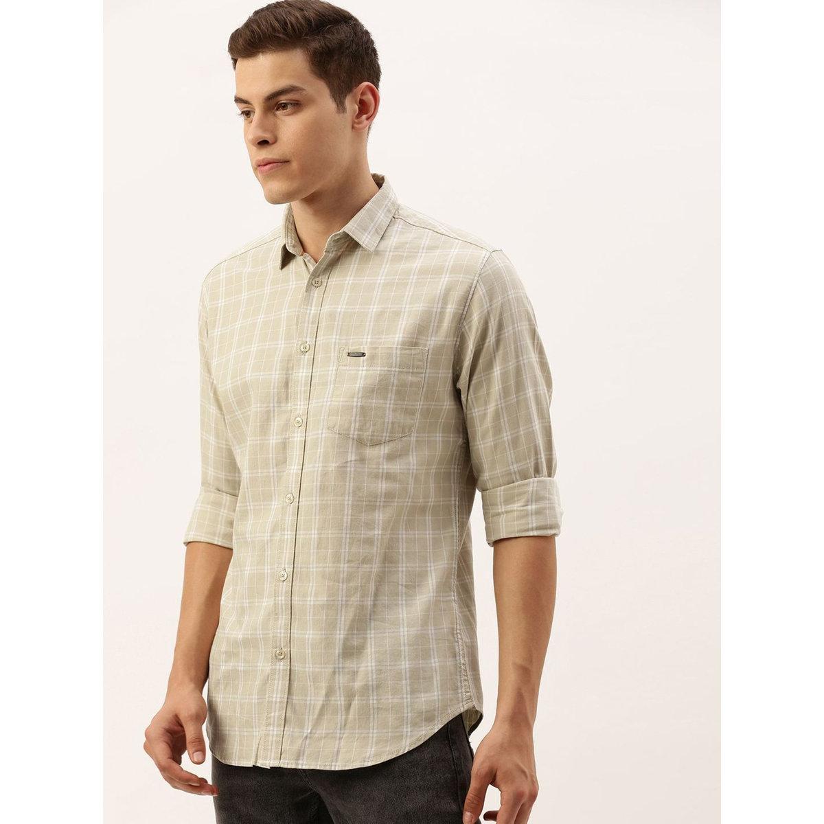 The Indian Garage Co Men Beige Slim Fit Checked Casual Shirt-men-clothing-shirts-image-5