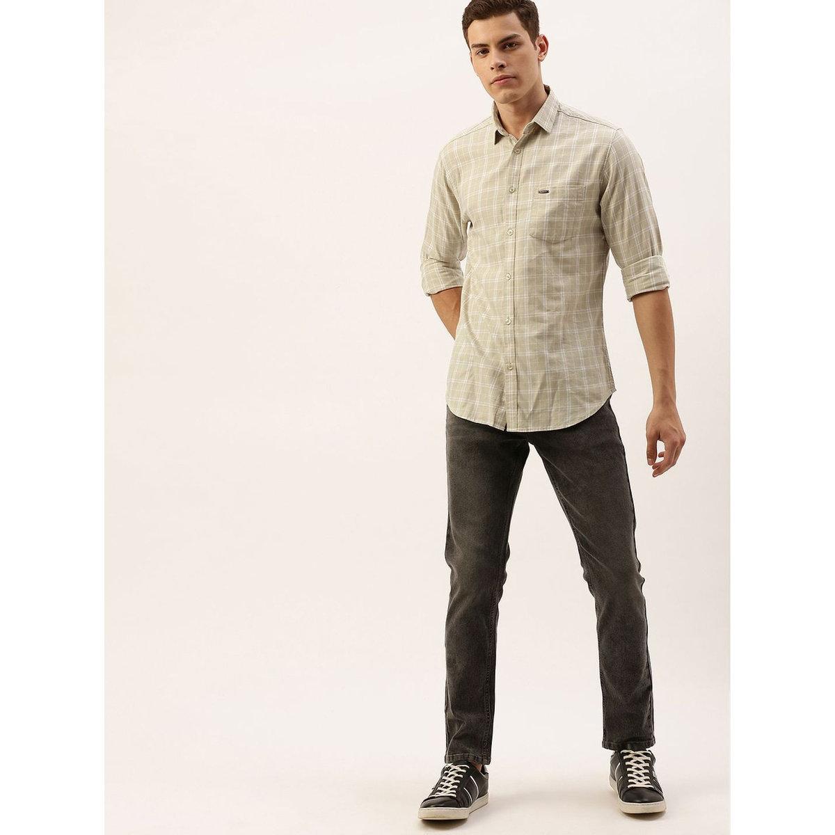 The Indian Garage Co Men Beige Slim Fit Checked Casual Shirt-men-clothing-shirts-image-6