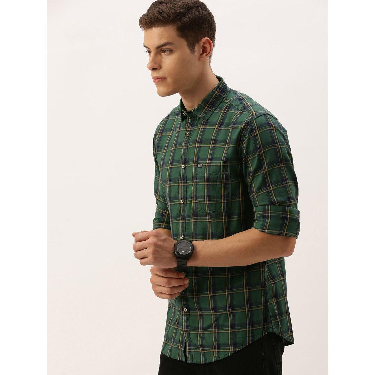 The Indian Garage Co Men Green Slim Fit Checked Casual Shirt-men-clothing-shirts-image-1