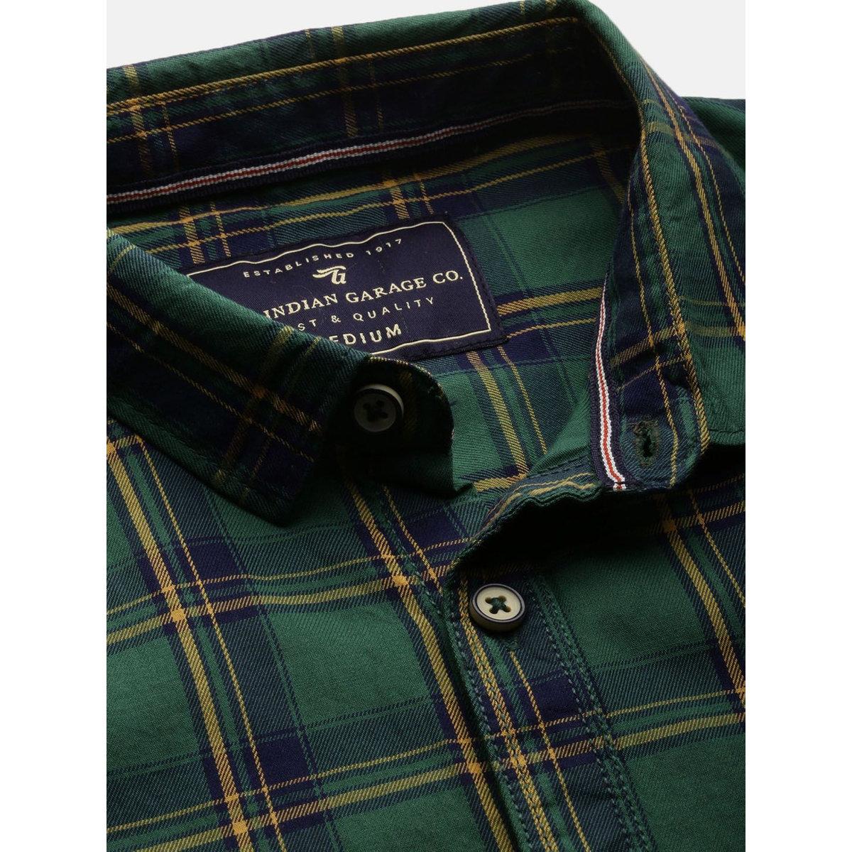 The Indian Garage Co Men Green Slim Fit Checked Casual Shirt-men-clothing-shirts-image-2