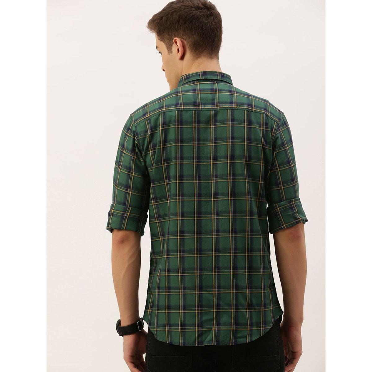 The Indian Garage Co Men Green Slim Fit Checked Casual Shirt-men-clothing-shirts-image-4