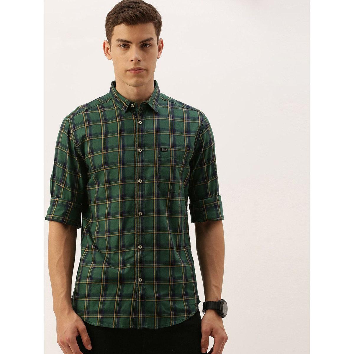 The Indian Garage Co Men Green Slim Fit Checked Casual Shirt-men-clothing-shirts-image-5