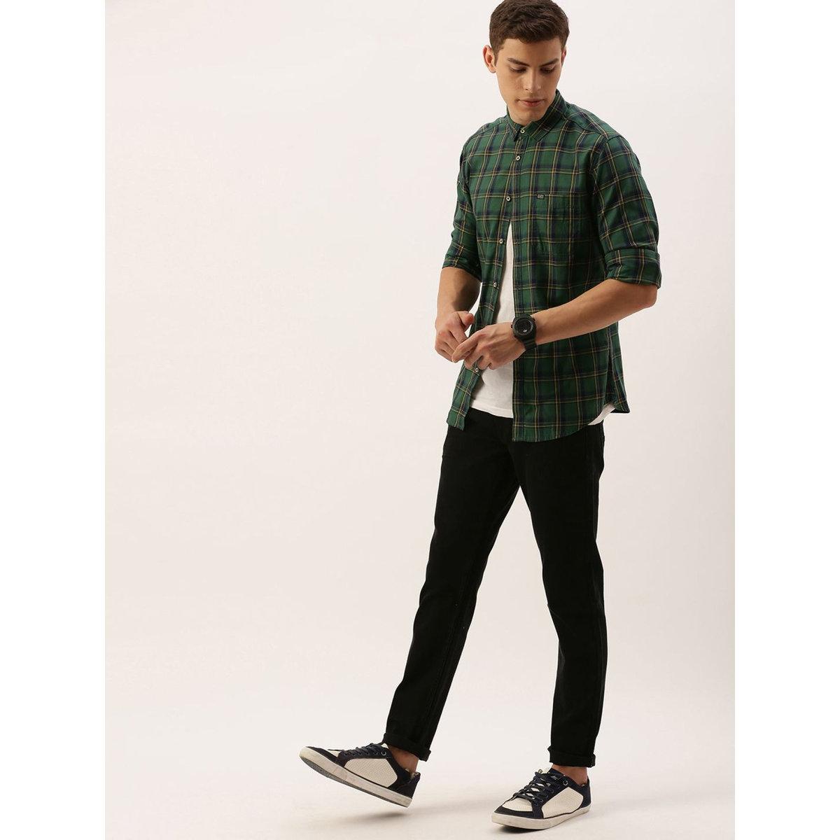 The Indian Garage Co Men Green Slim Fit Checked Casual Shirt-men-clothing-shirts-image-6