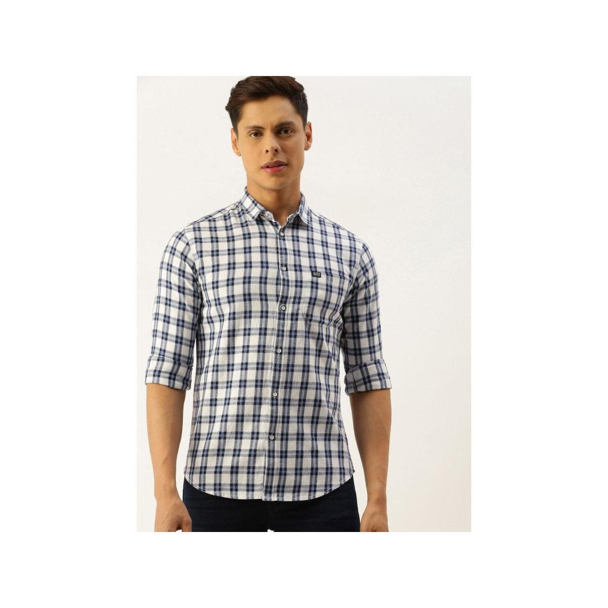 The Indian Garage Co Men White Slim Fit Checked Casual Shirt-men-clothing-shirts-image-1