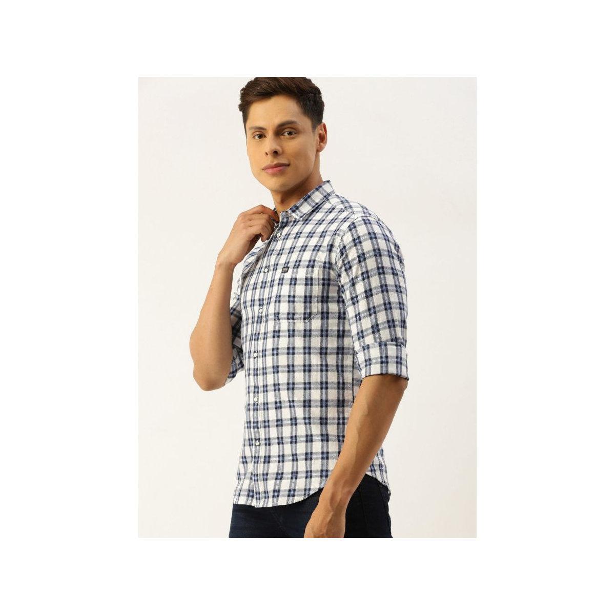 The Indian Garage Co Men White Slim Fit Checked Casual Shirt-men-clothing-shirts-image-5
