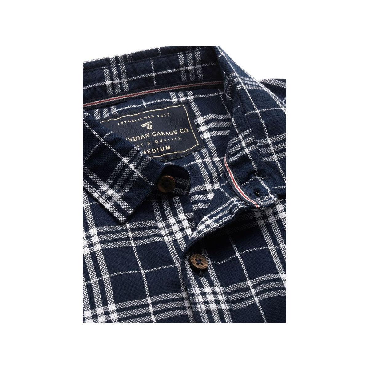 The Indian Garage Co Men Navy Blue Slim Fit Checked Casual Shirt-men-clothing-shirts-image-2