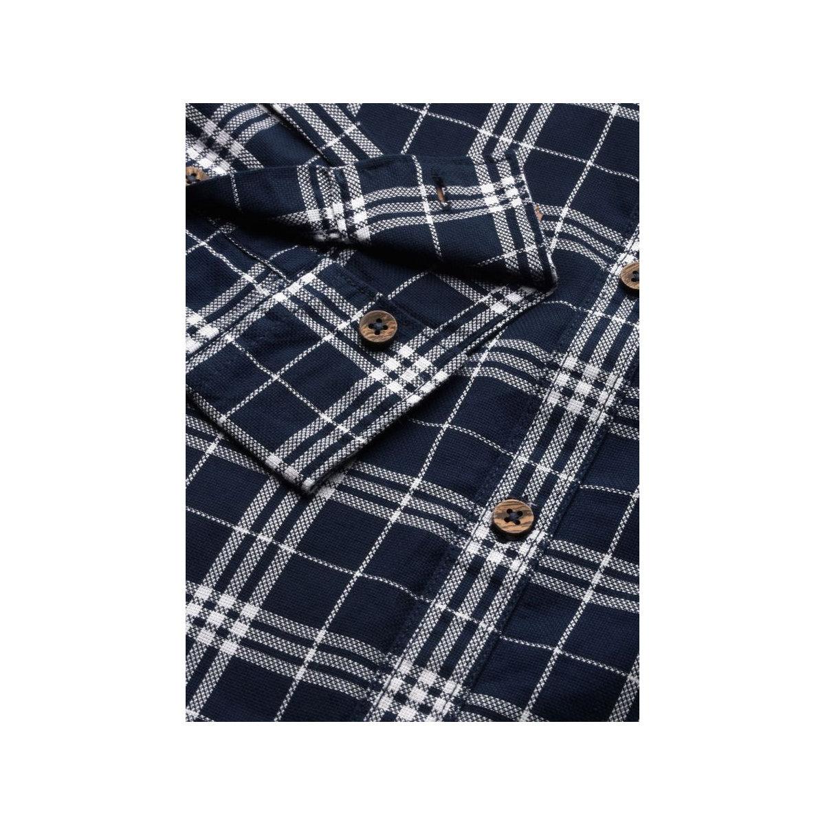 The Indian Garage Co Men Navy Blue Slim Fit Checked Casual Shirt-men-clothing-shirts-image-3